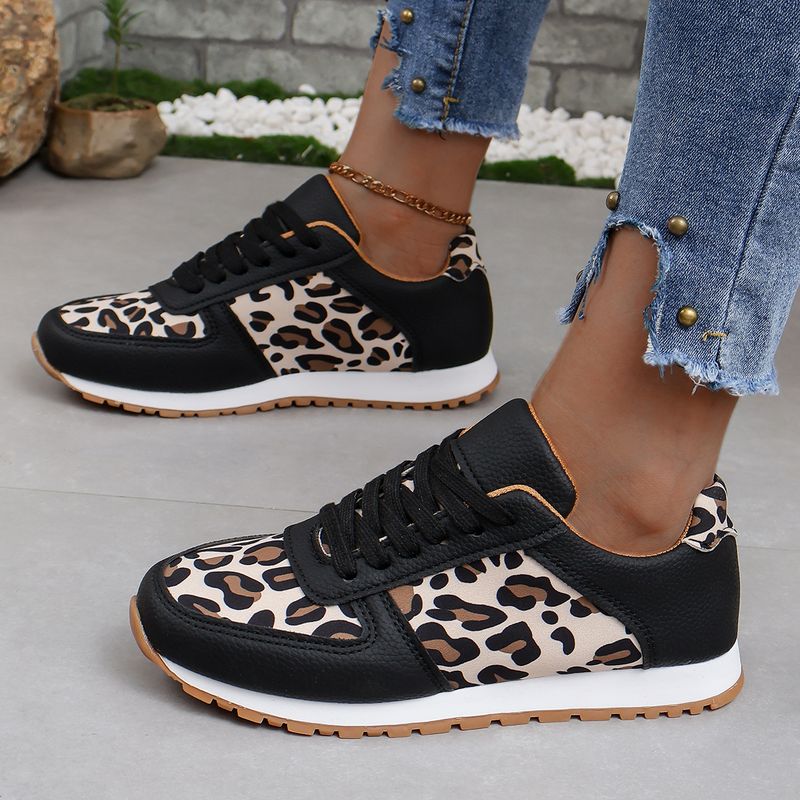 SHLIANG Kadın Spor Ayakkabıları Günlük Düz Bağcıklı Açık Hava Koşu Tenis Deri Moda Baskılı Nefes Alabilir Vulkanize Ayakkabı_voghion.com