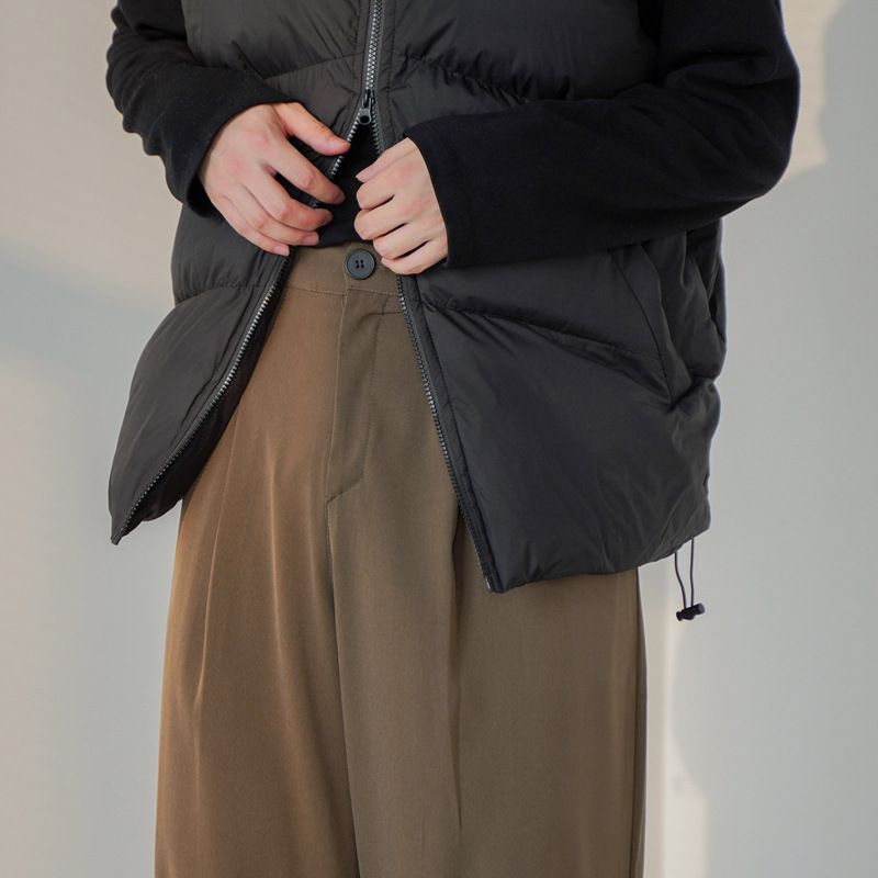 Gilet matelassé d'hiver pour homme avec double fermeture éclair, style streetwear coréen, sans manches, épais, à col montant, idéal pour la superposition._voghion.com