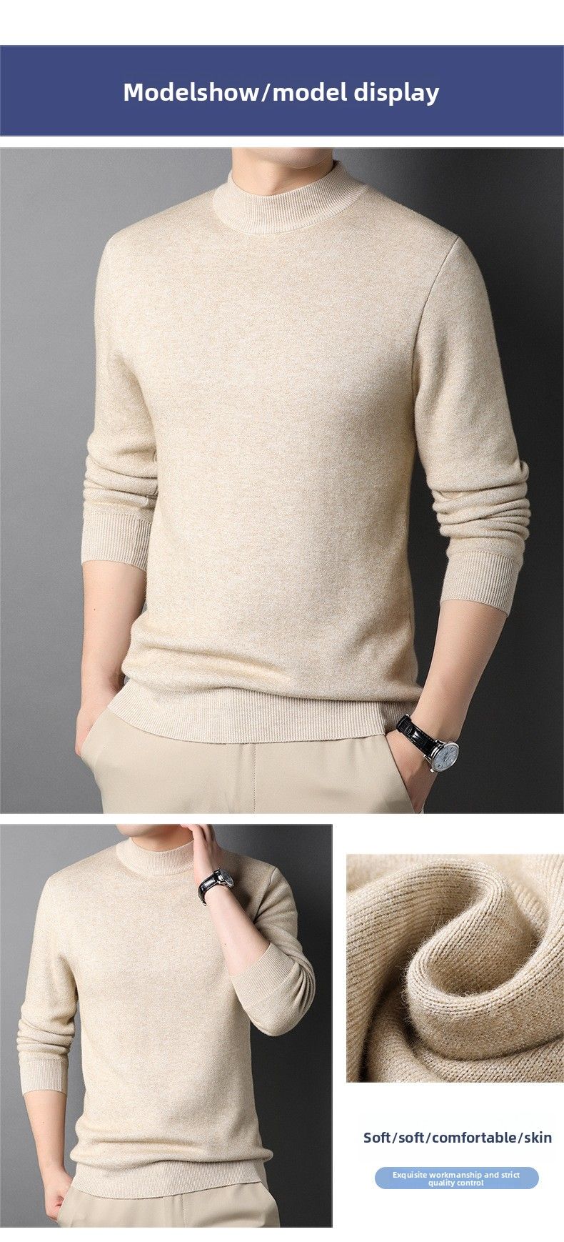 New Live Spring And Autumn Solid Color Half Turtleneck Slim Fit Sweater Youth Base Shirt Men's Clothing_voghion.com