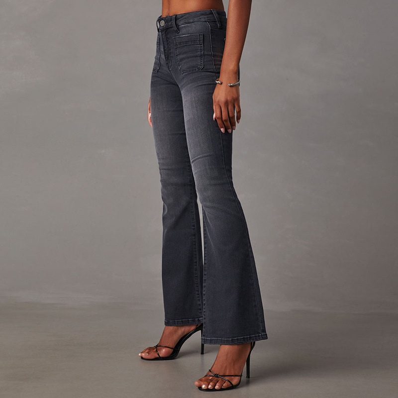 retro washed high-waist slim stretch micro-flared women's jeans in stock_voghion.com