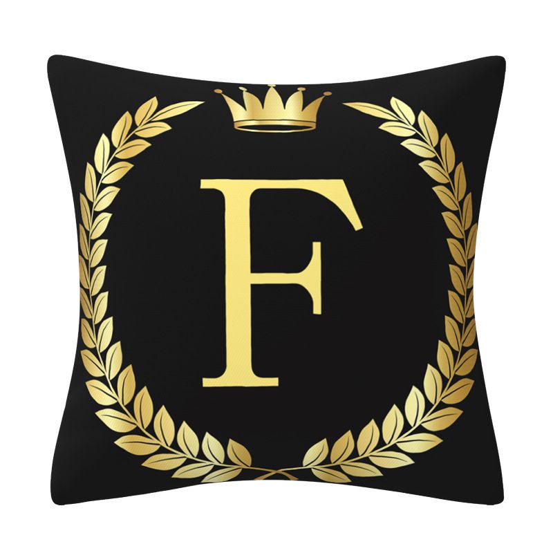 Black And Gold Alphanumeric Print Home Decor Sofa Cushion Pillow_voghion.com