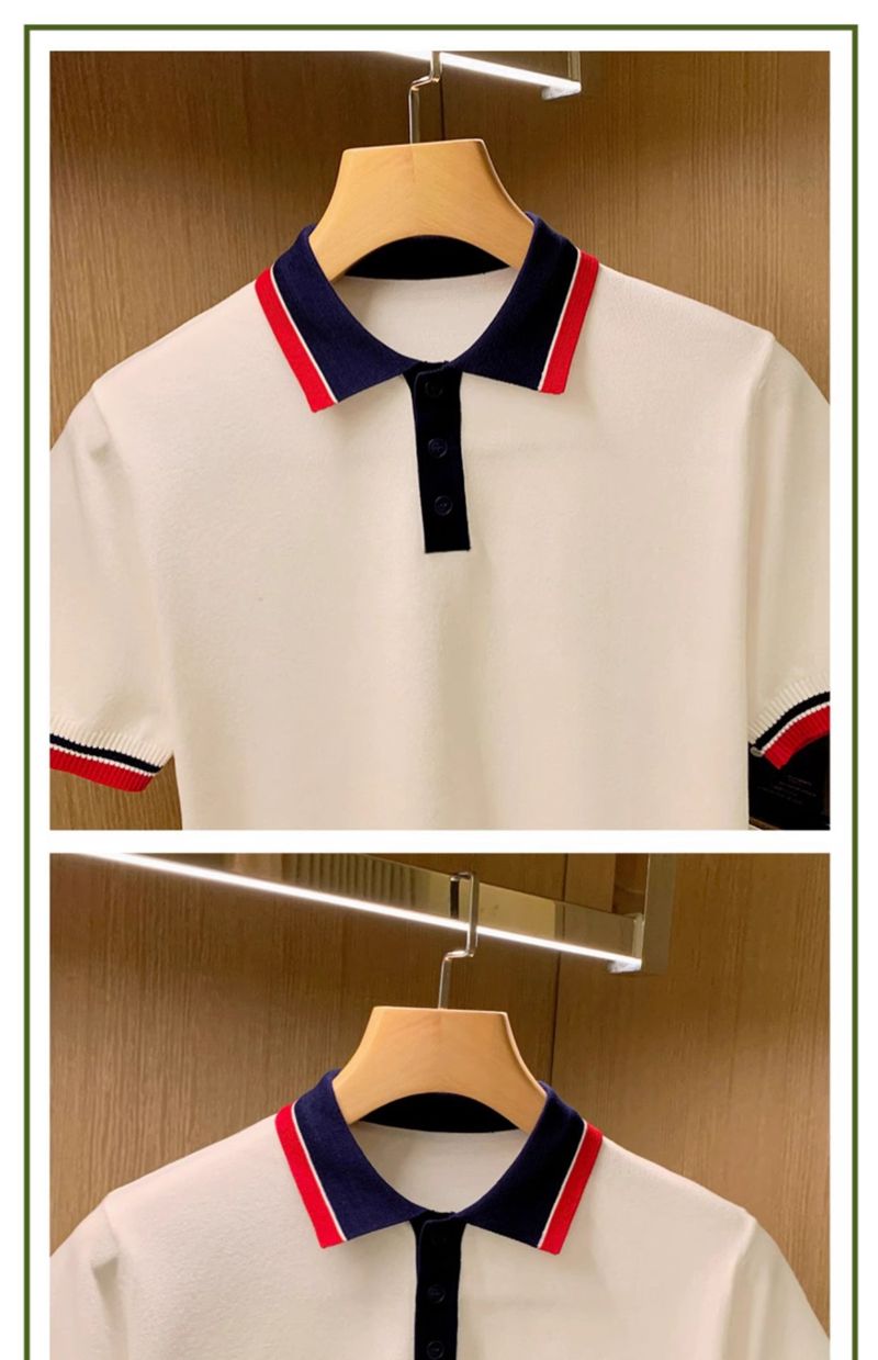 Men's Clothing men's fashion men's T shirt short sleeve summer leisure personality light luxury color matching knitted polo shirt men_voghion.com
