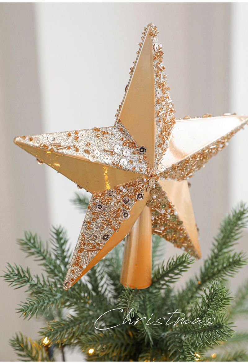 Étoile de Noël élégante à paillettes - Étoile 3D premium à cinq branches avec poudre pailletée adhésive (Rouge A/Rouge B/Champagne)_voghion.com