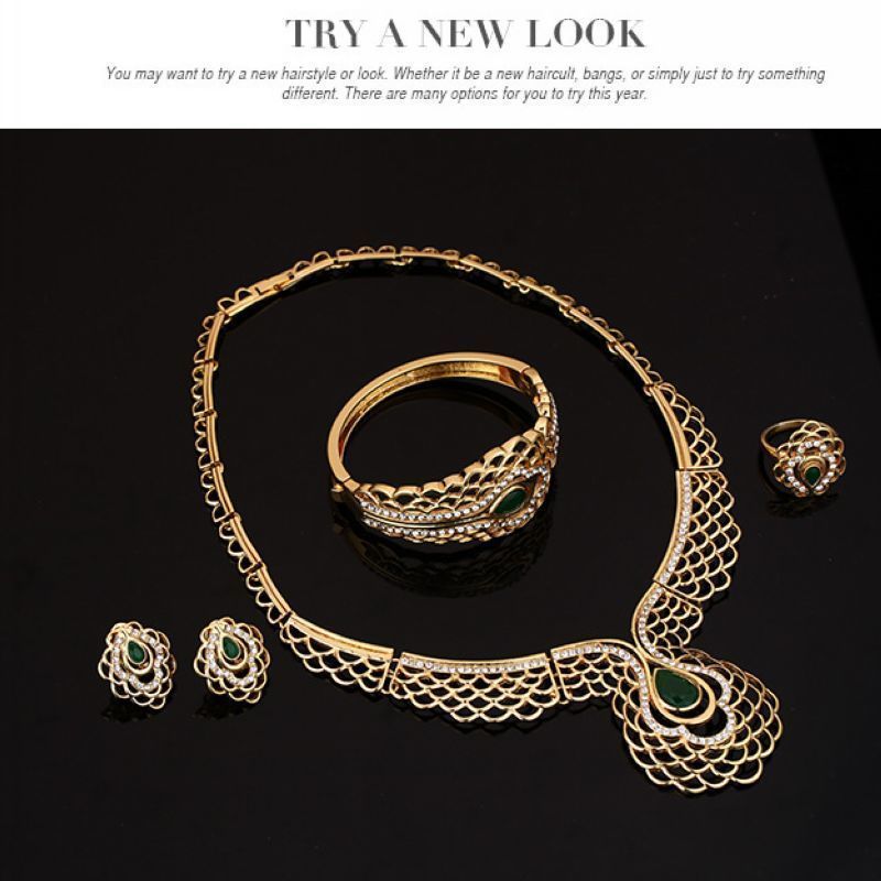 Neues Muster Halskette Ohrringe handgefertigt aus vier Braut Hochzeit Bankett Schmuck Set_voghion.com