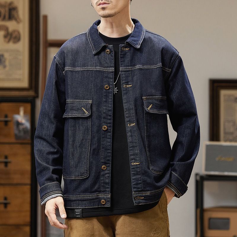Hochwertige große Herren-Jeansjacke für Frühling und Herbst, neue Anti-Fading-Jeansjacke für Herren, lockere, elastische Reversjacke_voghion.com