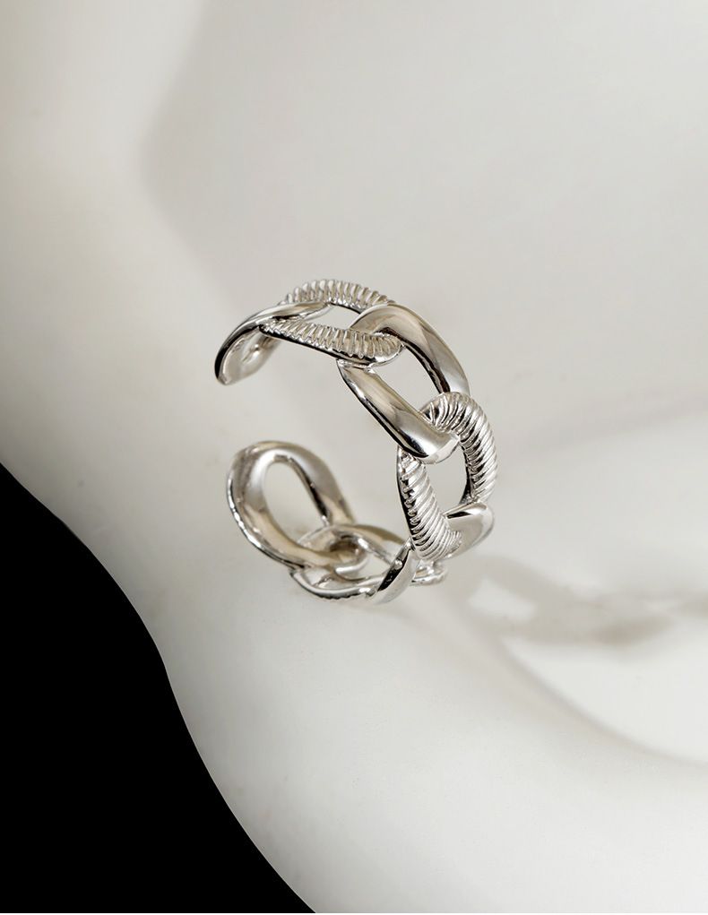Kvinders sterlingsølvkæde fransk ring mode afslappet åben justerbar niche højkvalitets lette luksussmykker_voghion.com