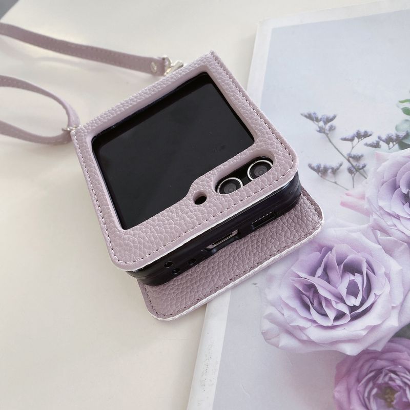 Mobile phone case Suitable for Samsung Z Flip5 mobile phone case GalaxyZ Flip4 folding litchi pattern diagonal protective case ZFlip3_voghion.com