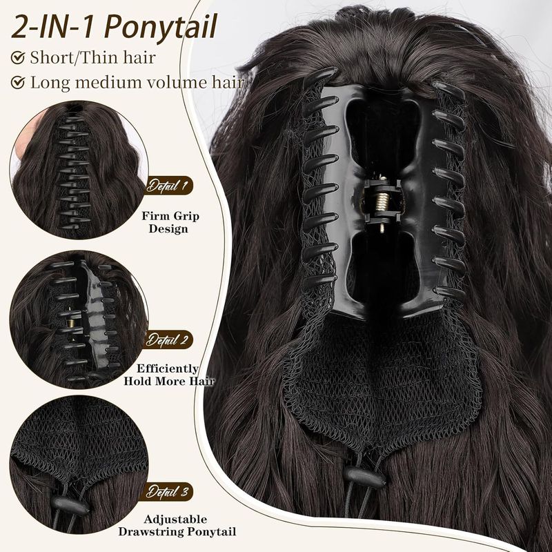 Synthetic Ponytails Wig Corn Perm Long Curly Hair Fluffy Clip Ponytail Wig Ponytail_voghion.com