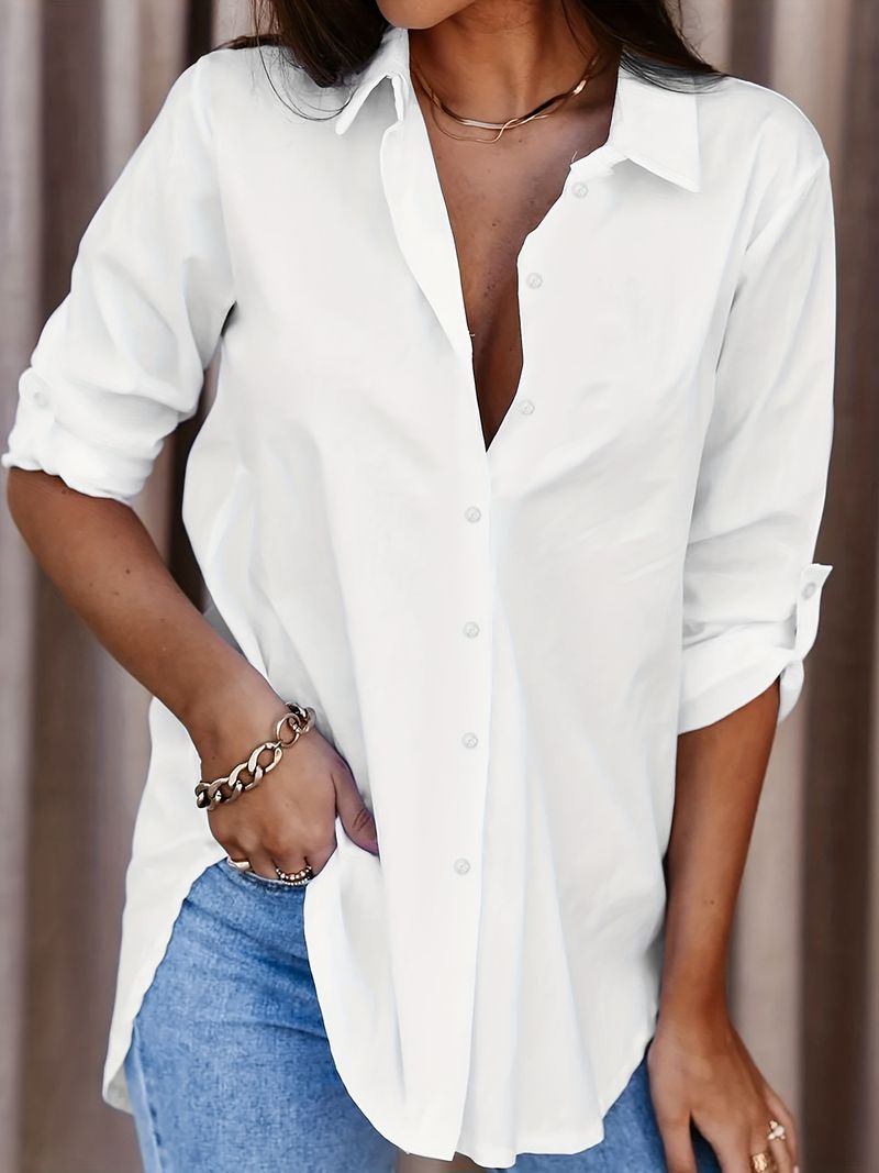 Plus Size Shirt Women's Oversized Longline Button Down Blouse - Minimalist Loose Fit Work & Casual Top_voghion.com
