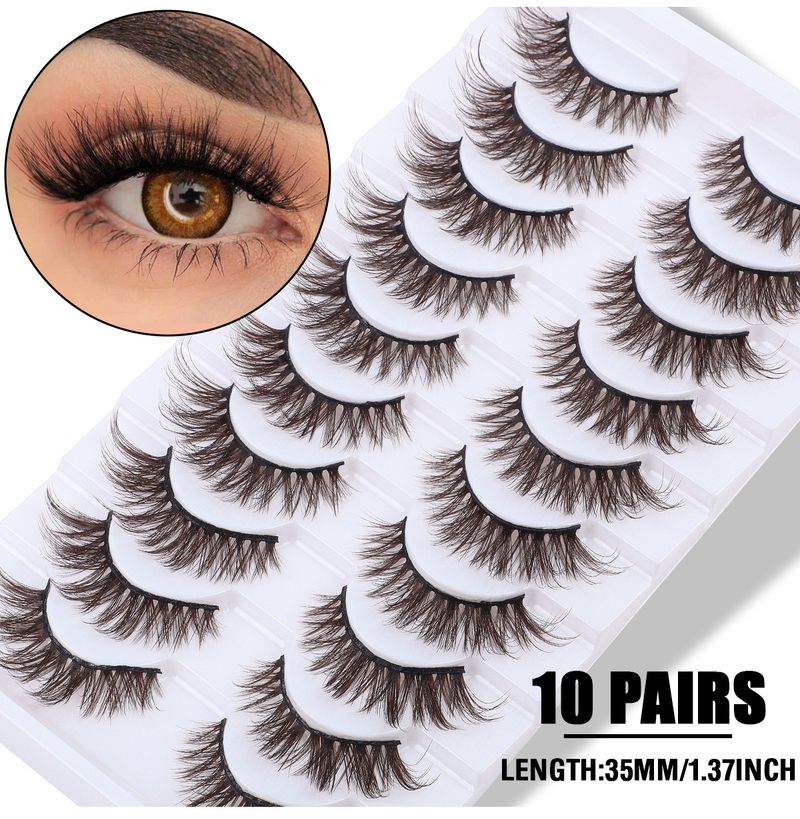 10-Pair Brown False Eyelashes Set, Novel Cosplay & Stage Design, 3D Natural Look_voghion.com