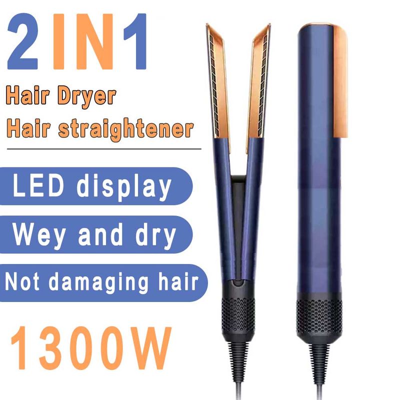Professional 2-in-1 Hair Dryer And Straightener Negative Ion Iron Long Lasting Styling Tool Wet And Dry Straightener_voghion.com