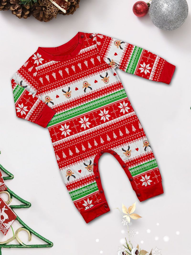 Natale Babbo Natale Cervo Neve a righe Natale famiglia vestito stampato casa pigiama vestito_voghion.com