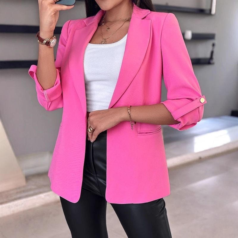 Giacca da abito cardigan tinta unita a maniche lunghe autunno e inverno 2025 per donna_voghion.com