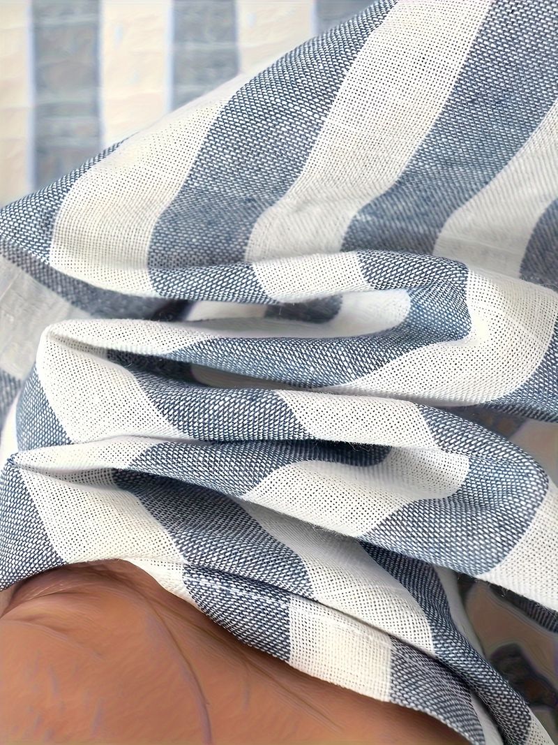 Lässiges, gestreiftes Langarmhemd zum Zuknöpfen für Herren – Baumwoll-Leinen-Mischung, leicht, atmungsaktiv, perfekt für Strandurlaube, Verabredungen und als Geschenk._voghion.com