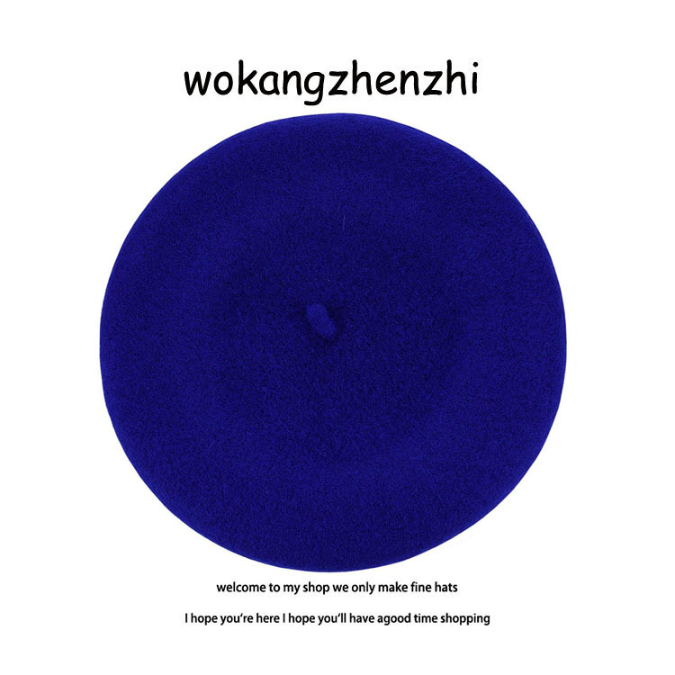 Wełniany beret damski Ishihara Satomi beret w tym samym stylu jesienno-zimowy wełniany beret retro niebieska czapka malarza_voghion.com