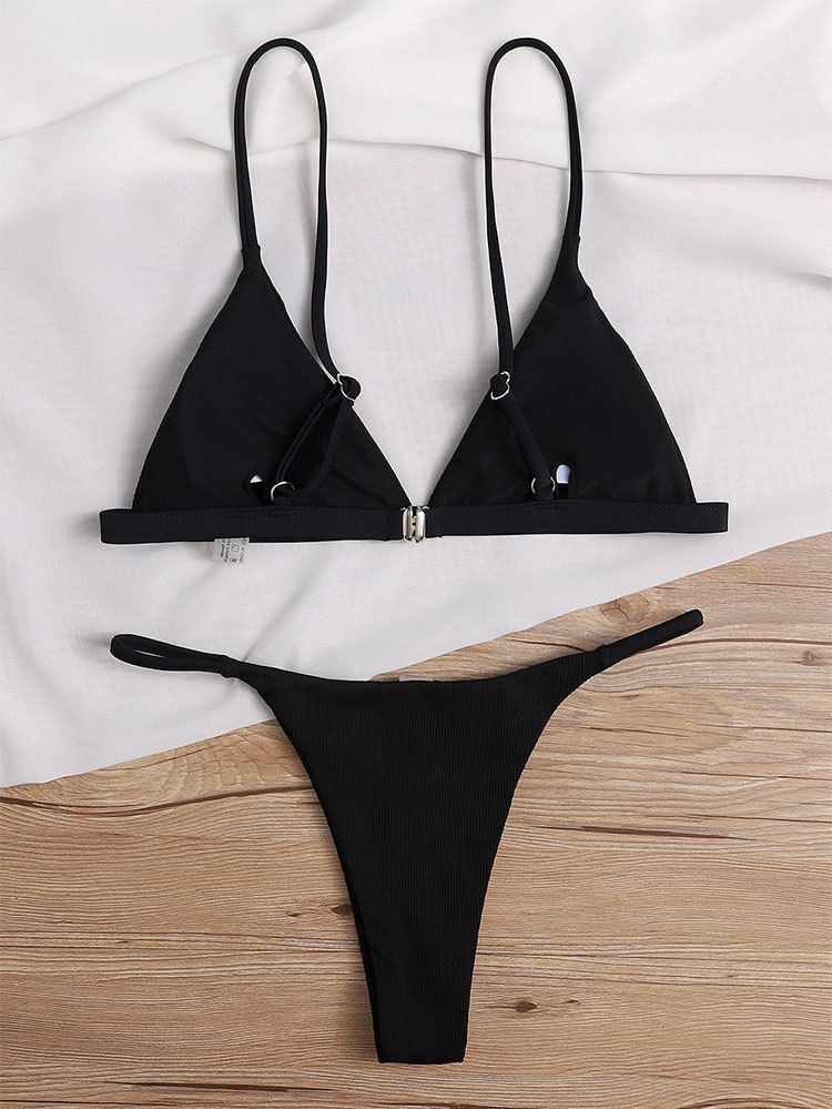 Women's Clothing Summer Split Swimsuit Solid Color Lace Up Halter High Waist Sexy Bikini Set_voghion.com