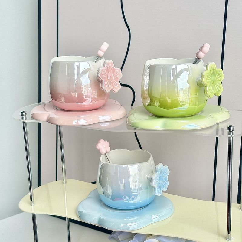 Nordic Style Gradient Coffee Cup And Saucer Exquisite Office Afternoon Tea Mug Women's Practical Gift For Bridesmaids_voghion.com