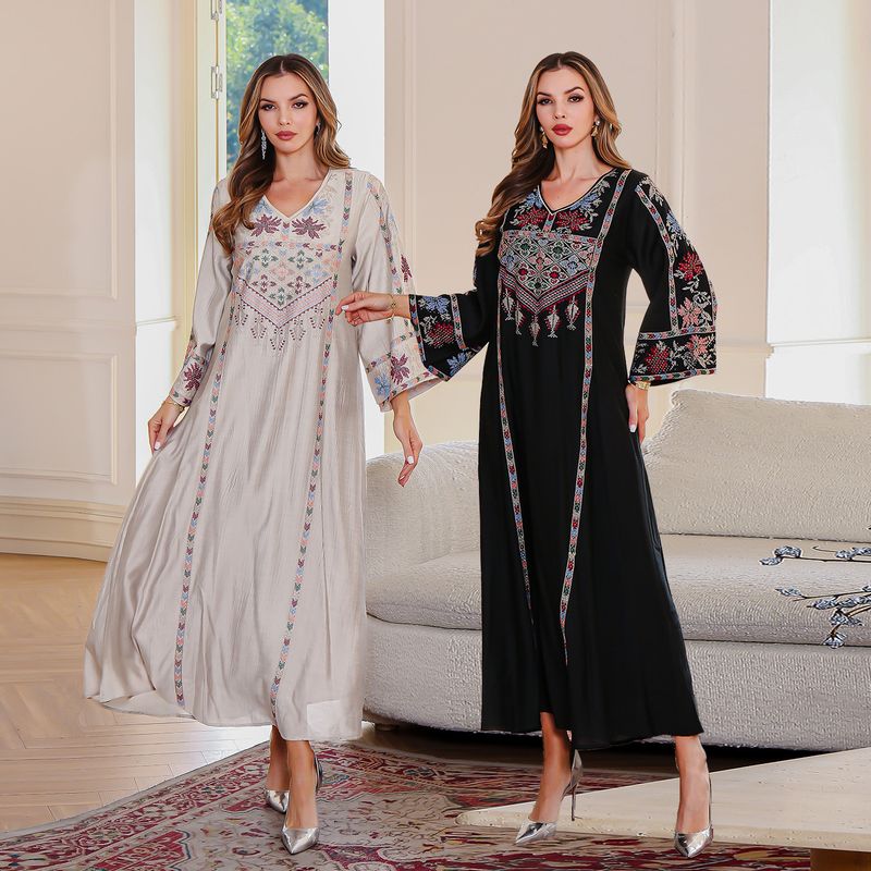Vestido elegante musulmán de Dubái para mujer, abaya bordada con diamantes de imitación, túnica larga_voghion.com