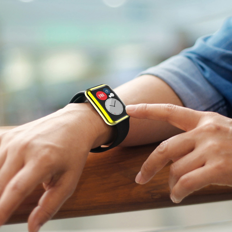 Für Huawei Watch Fit Hülle, Smartwatch, vergoldetes Zubehör, TPU-Stoßfänger, rundum Displayschutzfolie, Huawei Watch Fit, neue Hülle_voghion.com