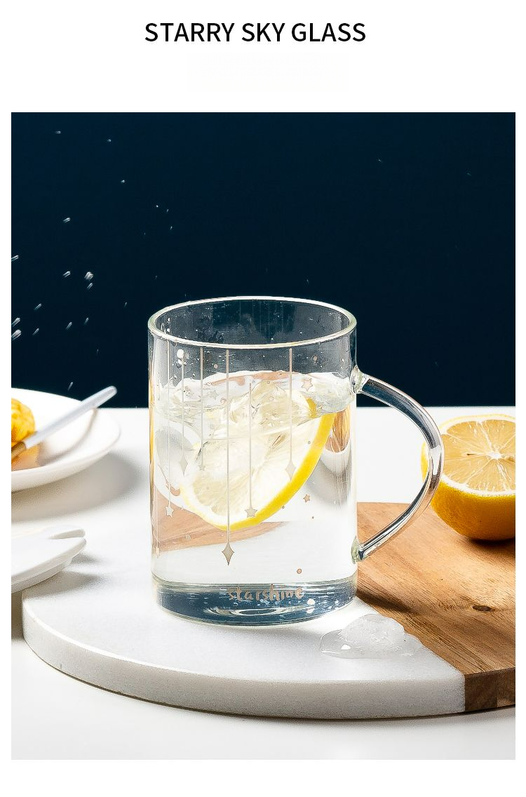 Luminous Heat-Resistant Glass Handle, Starry Sky Office Cup Men Women, Transparent Mug For Tea Coffee With Lid And Spoon_voghion.com