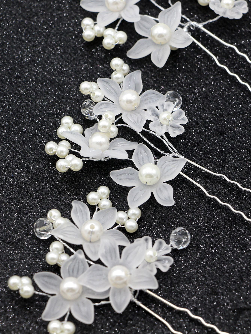 Bruids bruiloft hoofdtooi haaraccessoires rode en witte parel kralen matte bloem haarplug U-vormige haarplug haarspeld groothandel_voghion.com