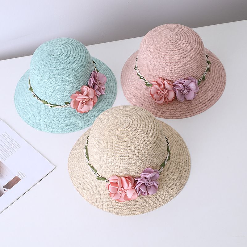Eltern-Kind-Sommer Neue Blume Kinder Fischer Stroh Mädchen Strand Sonnenschutz Sonnenhut Tasche Set_voghion.com