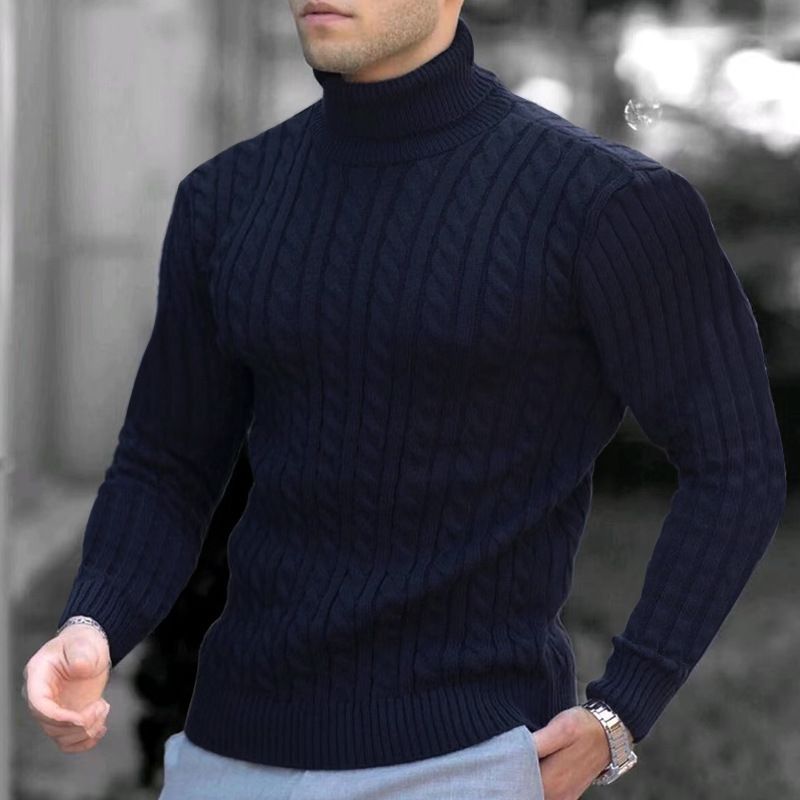 Maglione invernale da uomo con collo alto, maglione invernale da uomo, maglione a collo alto spesso, maglione a righe tinta unita, maglione casual caldo a collo alto_voghion.com