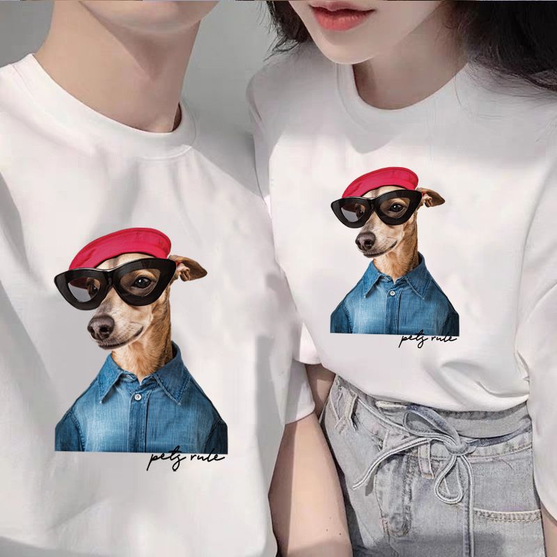 T-shirt à manches courtes pour homme, grande taille, motif dessin animé, lunettes de soleil, chien, style hip-hop décontracté, col rond, manches mi-longues_voghion.com