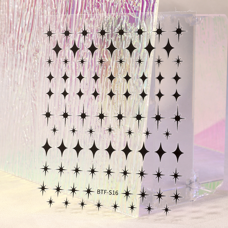 Schwarzer 3D-Sier- und weißer Stern-Nagelaufkleber, Sonnenstern, selbstklebender Nagelkunst-Slider-Aufkleber, Folie, DIY, handgefertigter Nagel_voghion.com