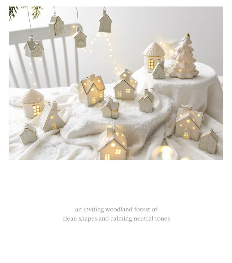 NUCHI Kleines Keramikhaus-Set, Anhänger, Weihnachtsbaum, hängende Ornamentdekoration_voghion.com