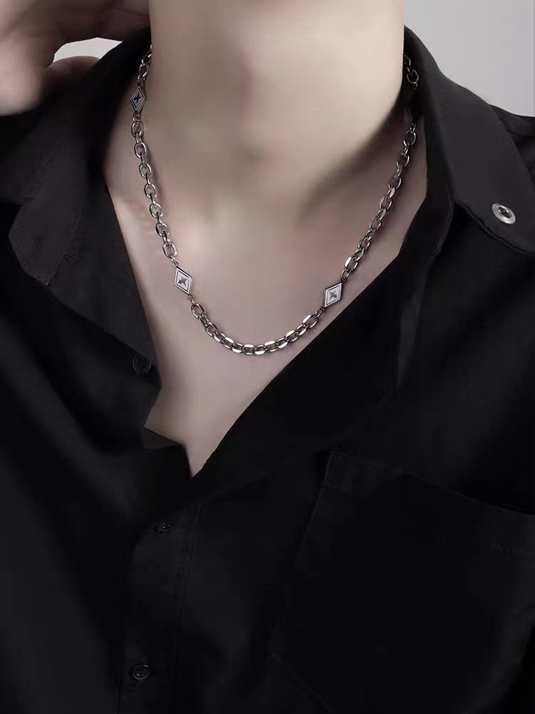 Naszyjnik z tytanu ze stali z diamentami w kształcie gwiazdy dla mężczyzn i kobiet, modna marka, bez blaknięcia, zimny trend, akcesoria do łańcuszków hip-hopowych, łańcuszek do swetra_voghion.com