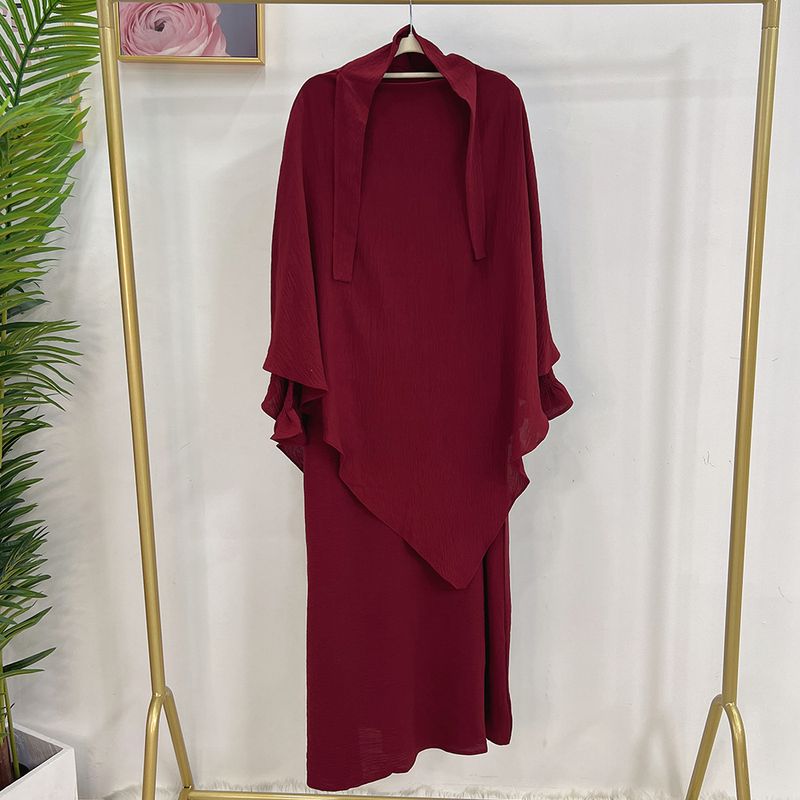 Damenbekleidung Dubai Türkisches einfarbiges Kleid mit Kopftuch LR591 + Hj907_voghion.com