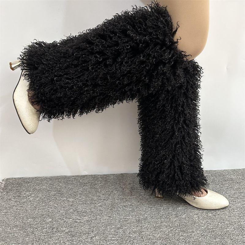 Botas de nieve de lana rizada con patas peludas de oveja Tang 2025d, calcetines de felpa de tubo para otoño e invierno, bonitos y holgados, resistentes al frío._voghion.com