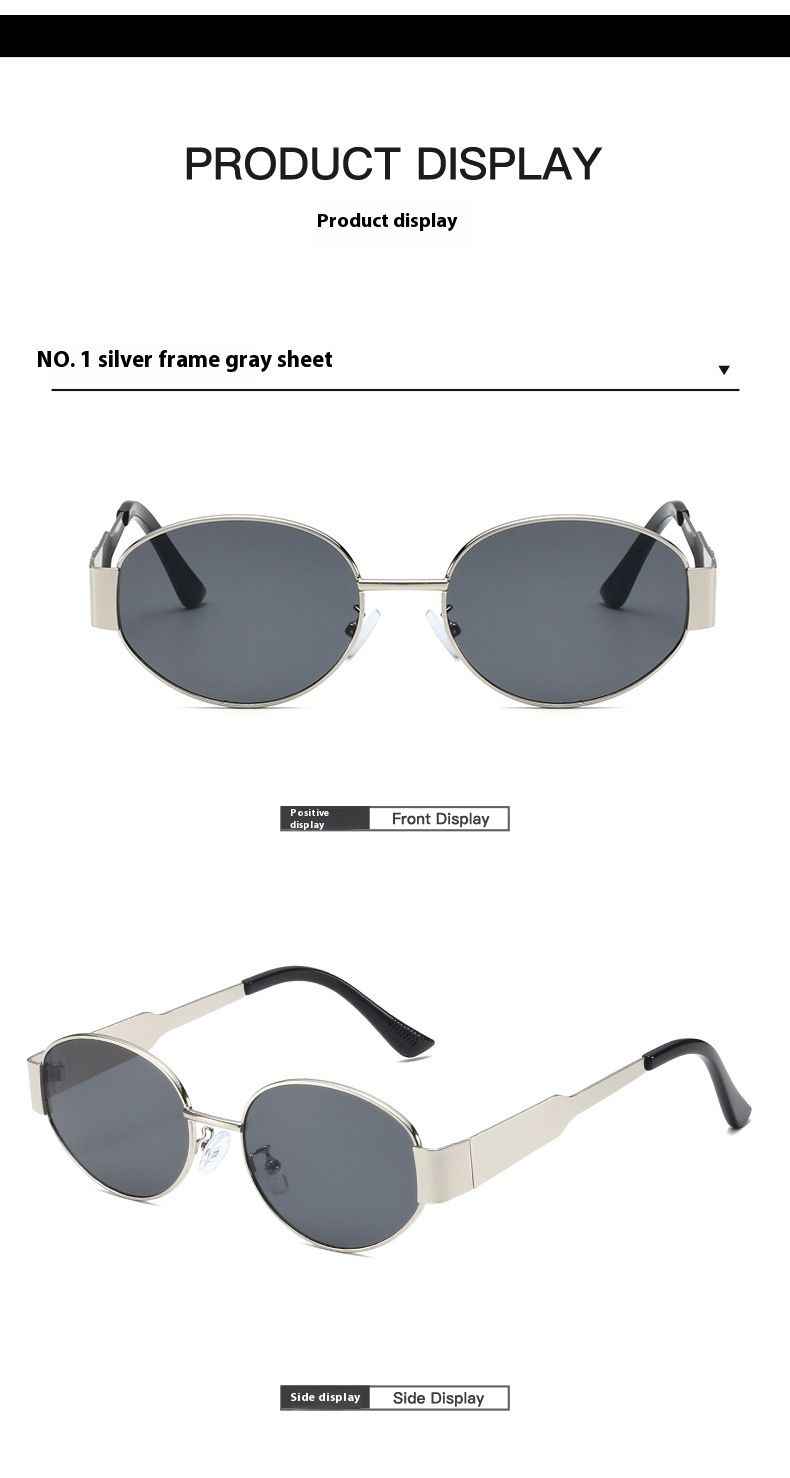 Retro New Small Frame Fashion Sunglasses Hong Kong Style Wear and Match Travel Sunglasses Full Frame Casual Elliptical Frame Glasses_voghion.com