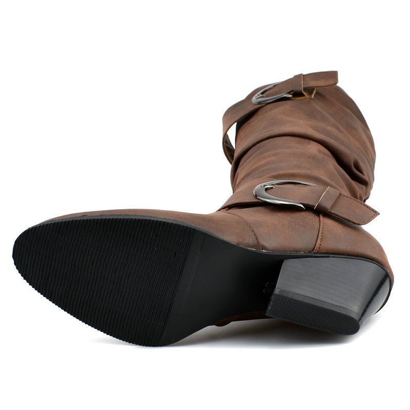 【Pre-sale | Ships In 15 Days】Women's Shoes PU High Top Boots With Chunky Heels And Buckles, Women's Shoes And Boots, Wish Fashion Riding Boots._voghion.com