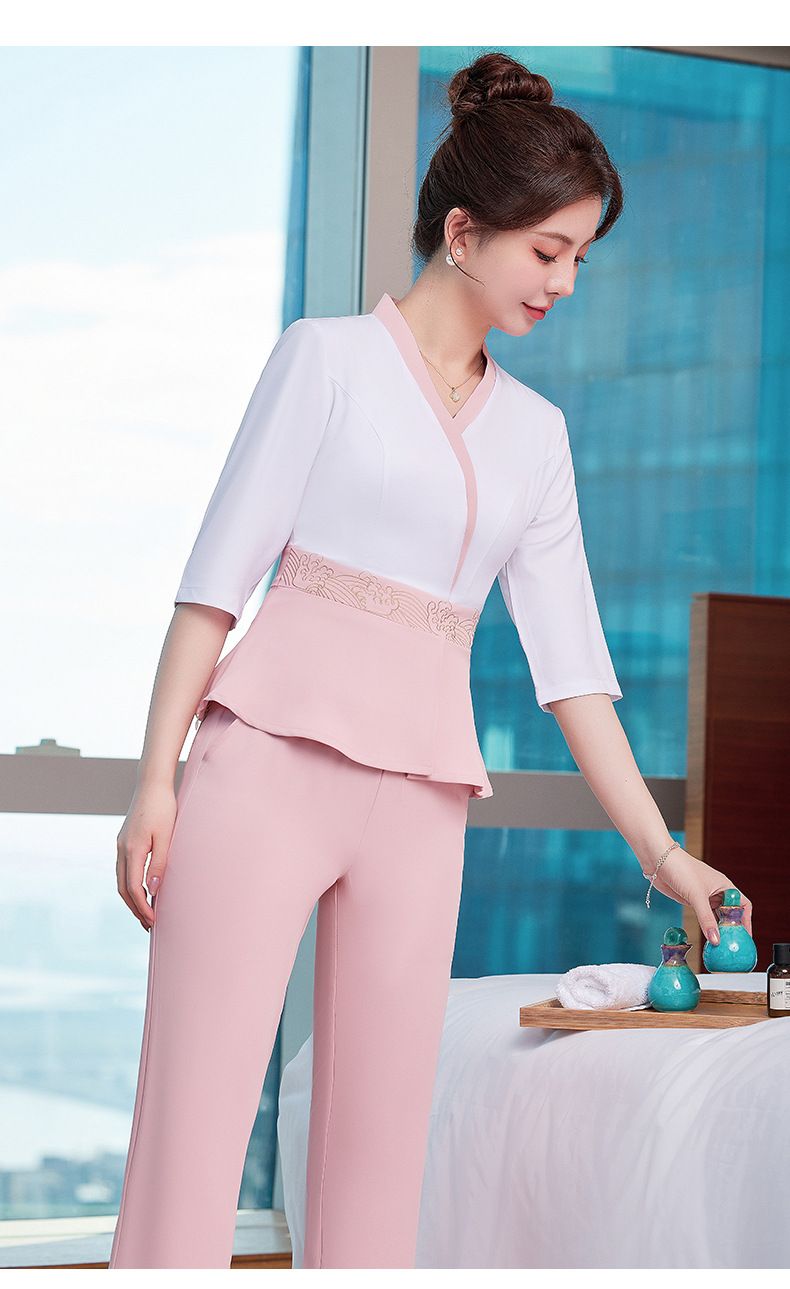 Frühling und Sommer Neue Kosmetikerin Weibliche Spa Healh Club Techniker Clohing Therapie Foo Bah Mid Sleeve Professional_voghion.com