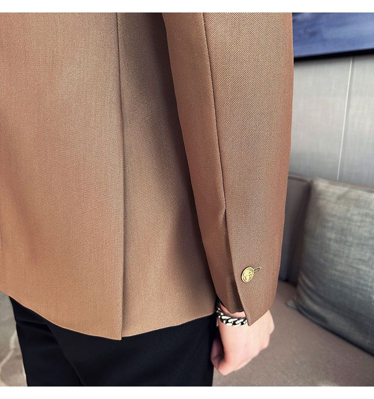 1 Cross-Border Foreign Trade Style Men's Suit With Metal Buttons Slim Fit Double-Breasted Peak Lapel Single Jacket Blazer_voghion.com