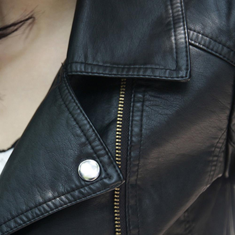 Naiste õhuke lühike nahktagi Jaqueta De Couro naiste vabaaja mantel sügisene biker-mootorrattajakk pööratava kraega daamid_voghion.com