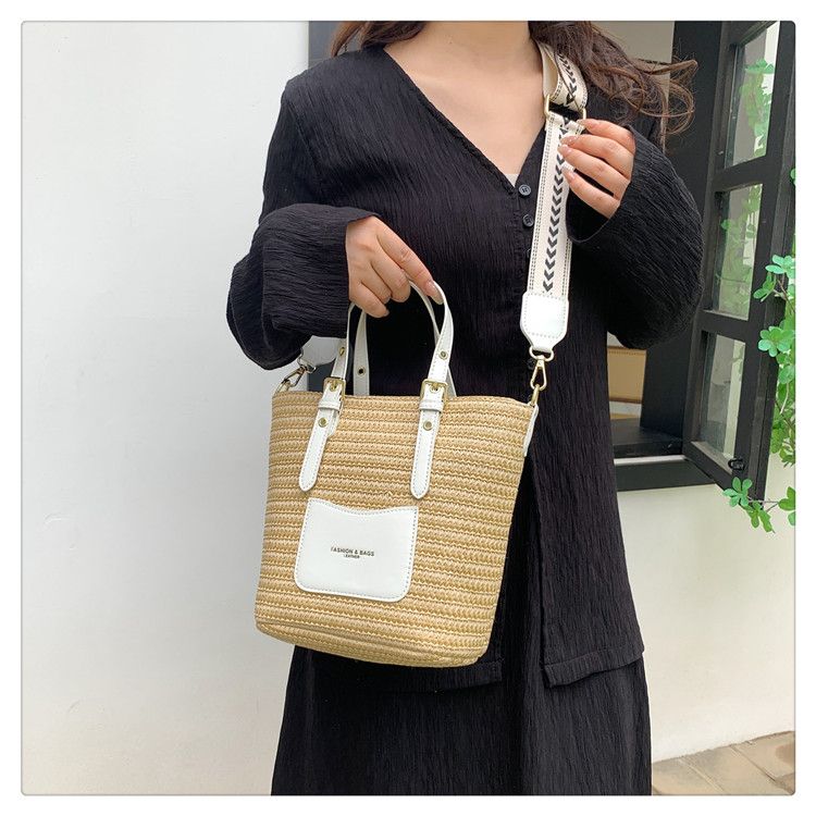 Borse a tracolla femminili a spalla in paglia intrecciata per le donne 2023 Designer Secchiello Borse da spiaggia estive Borsa da viaggio Shopper_voghion.com