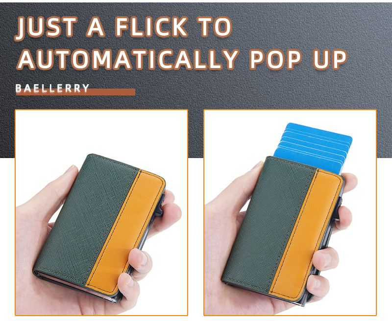 Titular de cartão Baellerry masculino multicolorido antimagnético e antirroubo Titular de cartão Rfid curto automático_voghion.com