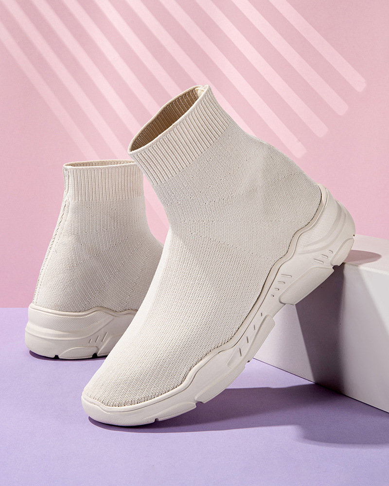 Paris Sock Shoes Women S Super Hot European Casual Knit High Top Stretch Thick Bottom Puff Paw Socks Boots_voghion.com