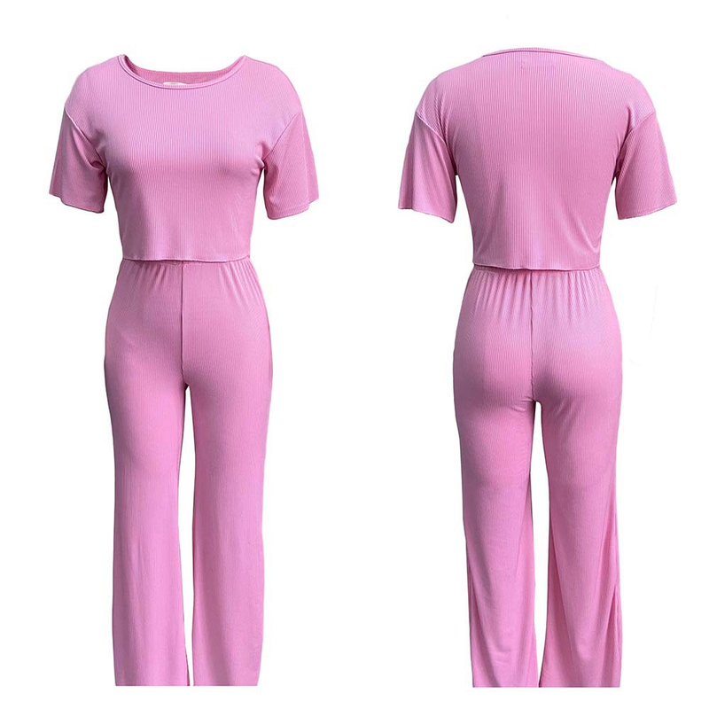 Women's short-sleeved pit strip solid color casual fashion large size_voghion.com