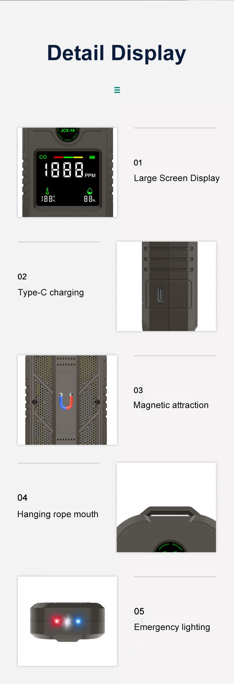 Portable Carbon Monoxide Detector, Temperature And Humidity, Long Battery Life, CO Alarm, Flashlight, Four In One, Long Battery Life_voghion.com