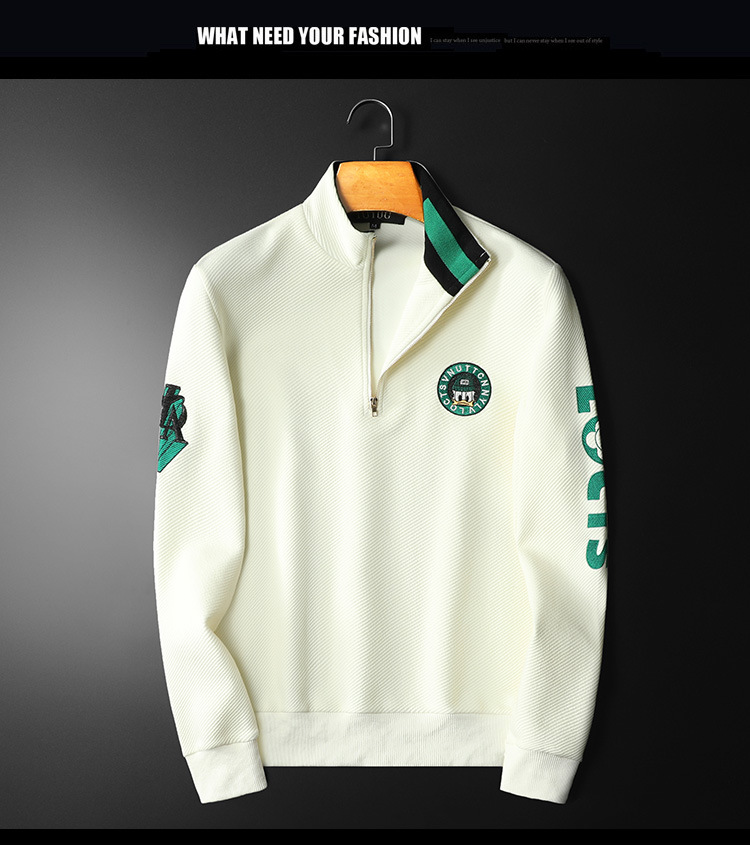 Felpa con cappuccio casual alla moda con mezza zip e colletto rialzato da uomo_voghion.com