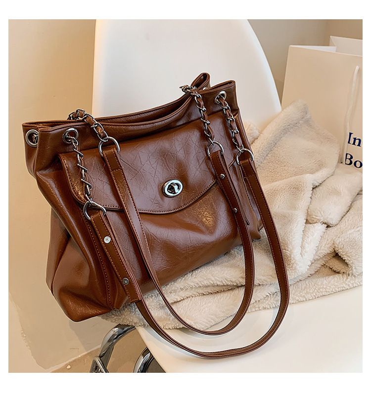 Borse Nuova Texture Pelle di Cera Olio Supporto Extra Large Donna Monospalla Moda Versatile Borsa a Tracolla_voghion.com