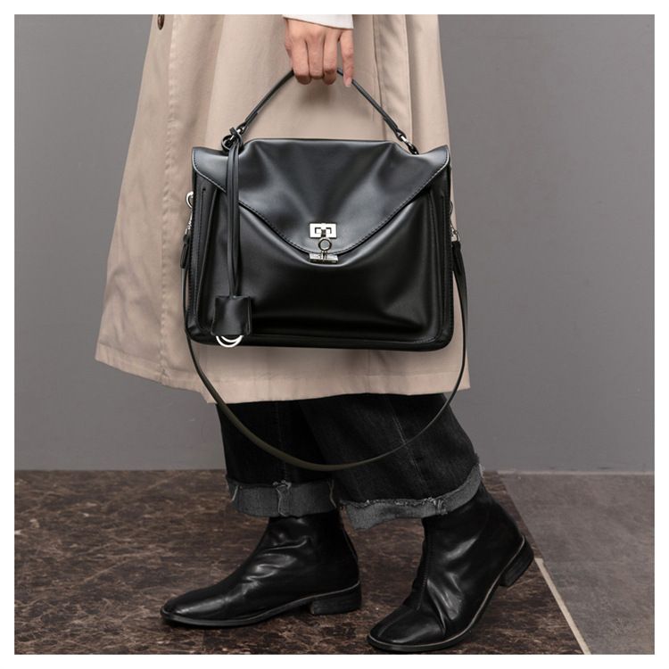 LEMON KOKO Women's Large Crossbody Bag - Soft PU Leather Messenger Bag With Lock Closure, Spacious & Stylish For Work & Daily Use (Black, Cracked)_voghion.com