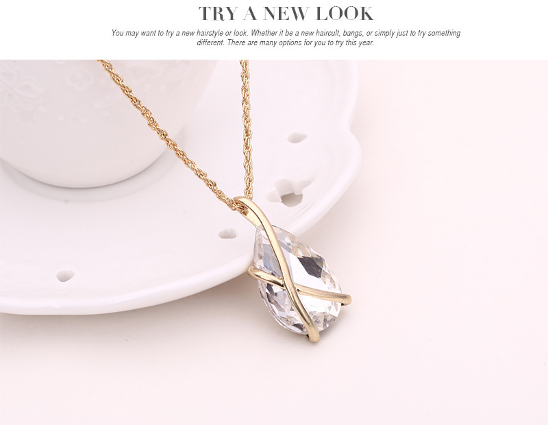 Semplice ed elegante set di collana e orecchini con goccia d'acqua a 6 colori Accessori per abbigliamento da donna Set di gioielli con ciondolo in vetro con una pietra Regali_voghion.com