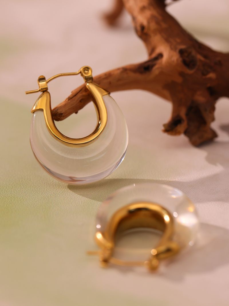 Damenschmuck U-förmige Mondohrringe mit Harz und Edelstahl, modisches geometrisches Design für den Alltag und das Büro_voghion.com