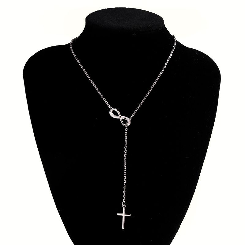 Collana girocollo corta semplice e alla moda con catena a forma di croce a forma di 8 per donna_voghion.com