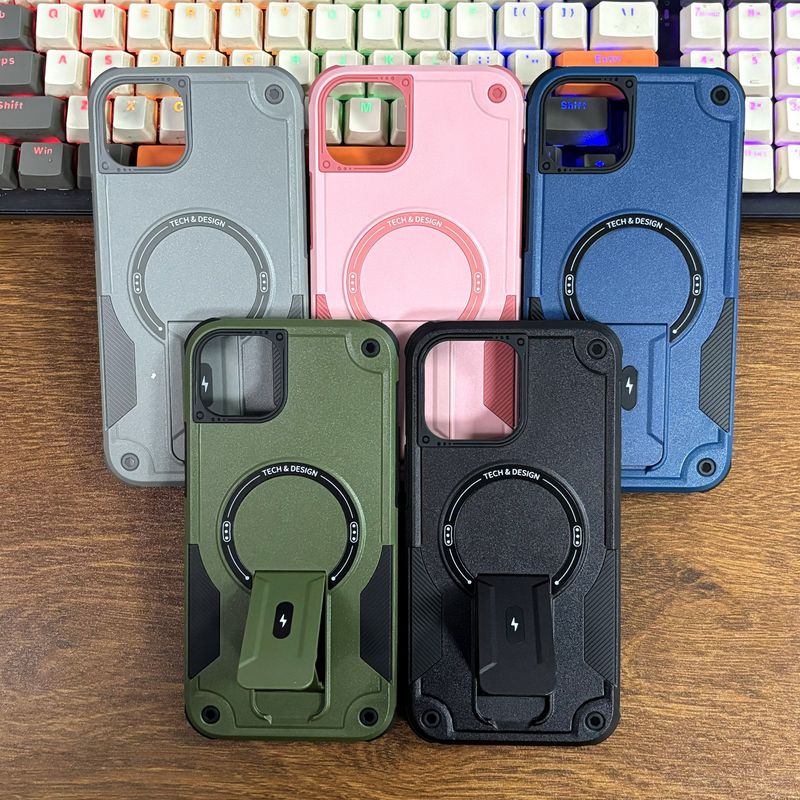 For 12 13 14 15 Plus Pro Max Case, Compatible with MagSafe, Kickstand Built in Invisible Stand Protective Phone Case_voghion.com